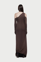 Asymmetric Single Shoulder Diagonal Ruched Slim Fit Floor Length Dress - MAYMOONLY