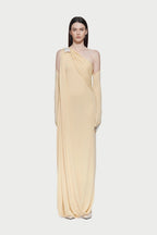 Asymmetric Single Shoulder Diagonal Ruched Slim Fit Floor Length Dress - MAYMOONLY