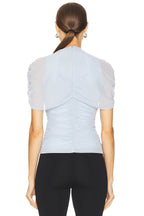 Asymmetric Wrap Stretch Mesh Short Sleeve Blouse - MAYMOONLY