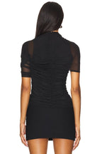 Asymmetric Wrap Stretch Mesh Short Sleeve Blouse - MAYMOONLY