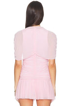 Asymmetric Wrap Stretch Mesh Short Sleeve Blouse - MAYMOONLY