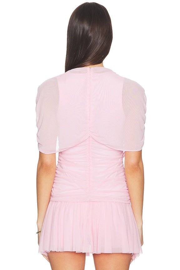 Asymmetric Wrap Stretch Mesh Short Sleeve Blouse - MAYMOONLY