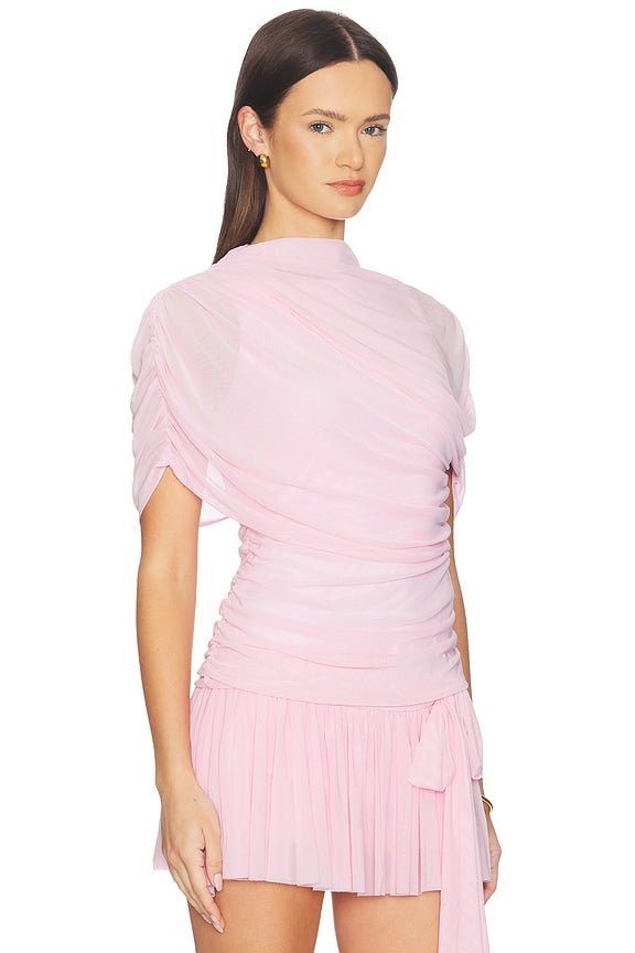 Asymmetric Wrap Stretch Mesh Short Sleeve Blouse - MAYMOONLY