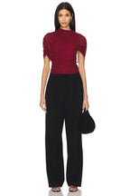 Asymmetric Wrap Stretch Mesh Short Sleeve Blouse - MAYMOONLY