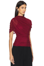 Asymmetric Wrap Stretch Mesh Short Sleeve Blouse - MAYMOONLY