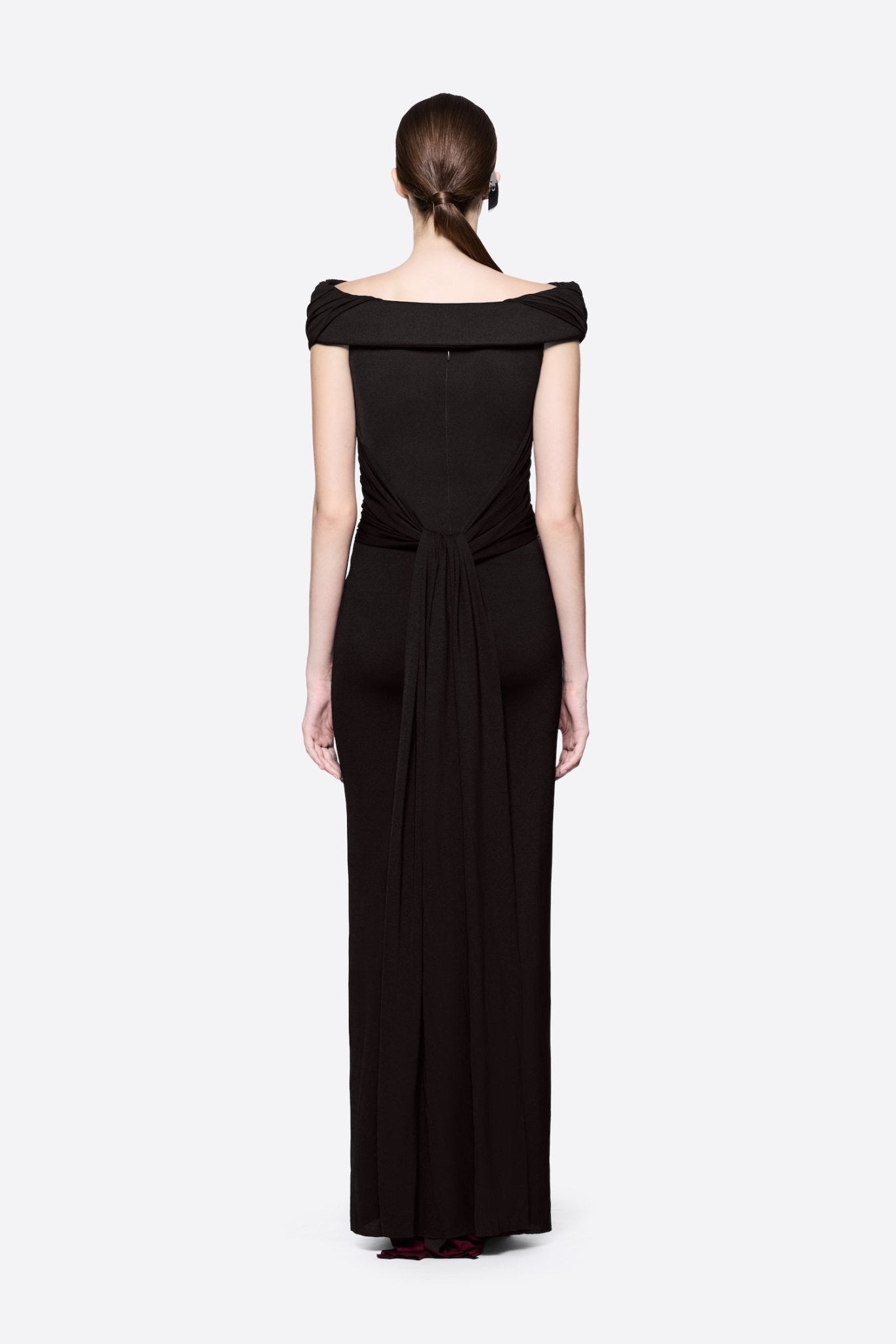 Diagonal Draped Ruched Bodice Sleeveless Floor Length Dress - MAYMOONLY