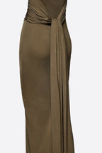 Diagonal Draped Ruched Bodice Sleeveless Floor Length Dress - MAYMOONLY