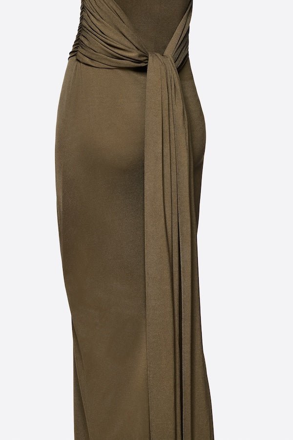 Diagonal Draped Ruched Bodice Sleeveless Floor Length Dress - MAYMOONLY