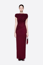 Diagonal Draped Ruched Bodice Sleeveless Floor Length Dress - MAYMOONLY