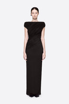 Diagonal Draped Ruched Bodice Sleeveless Floor Length Dress - MAYMOONLY