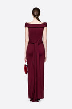 Diagonal Draped Ruched Bodice Sleeveless Floor Length Dress - MAYMOONLY