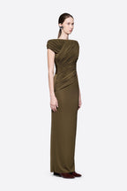 Diagonal Draped Ruched Bodice Sleeveless Floor Length Dress - MAYMOONLY