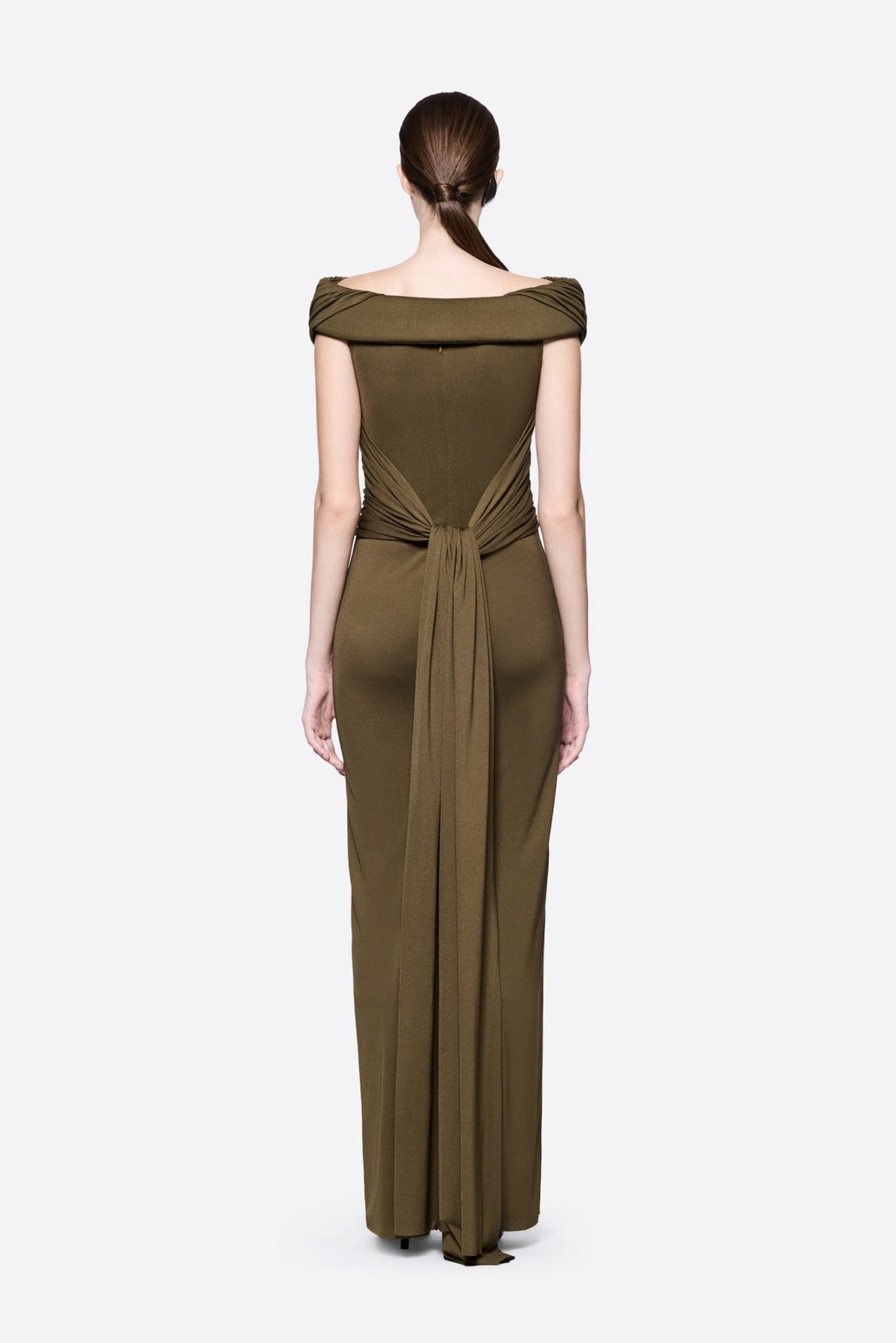 Diagonal Draped Ruched Bodice Sleeveless Floor Length Dress - MAYMOONLY