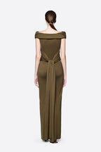 Diagonal Draped Ruched Bodice Sleeveless Floor Length Dress - MAYMOONLY
