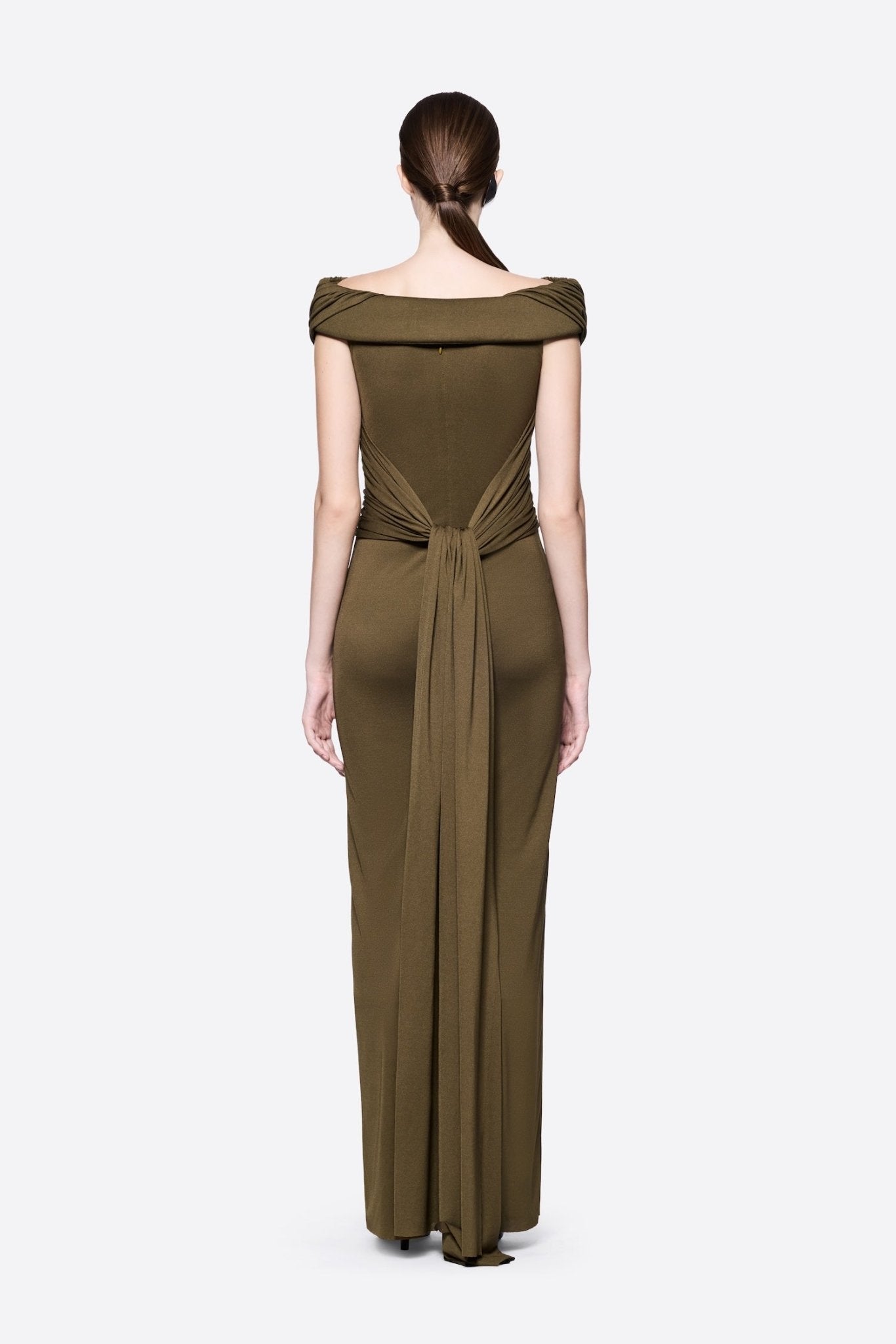 Diagonal Draped Ruched Bodice Sleeveless Floor Length Dress - MAYMOONLY