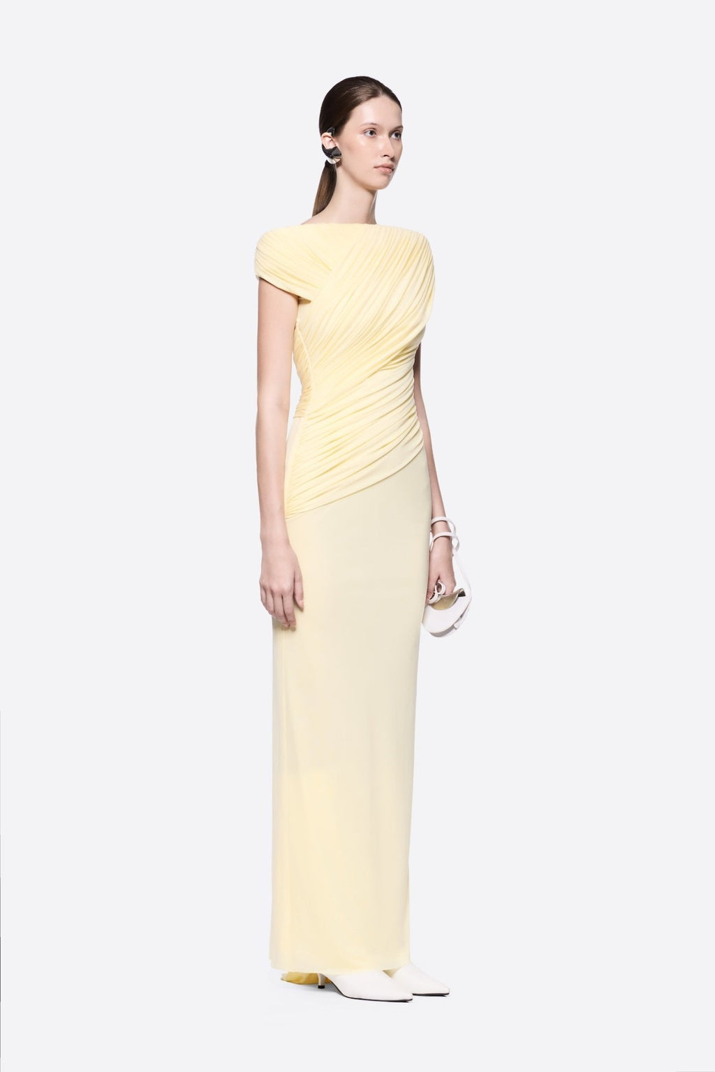 Diagonal Draped Ruched Bodice Sleeveless Floor Length Dress - MAYMOONLY