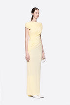 Diagonal Draped Ruched Bodice Sleeveless Floor Length Dress - MAYMOONLY