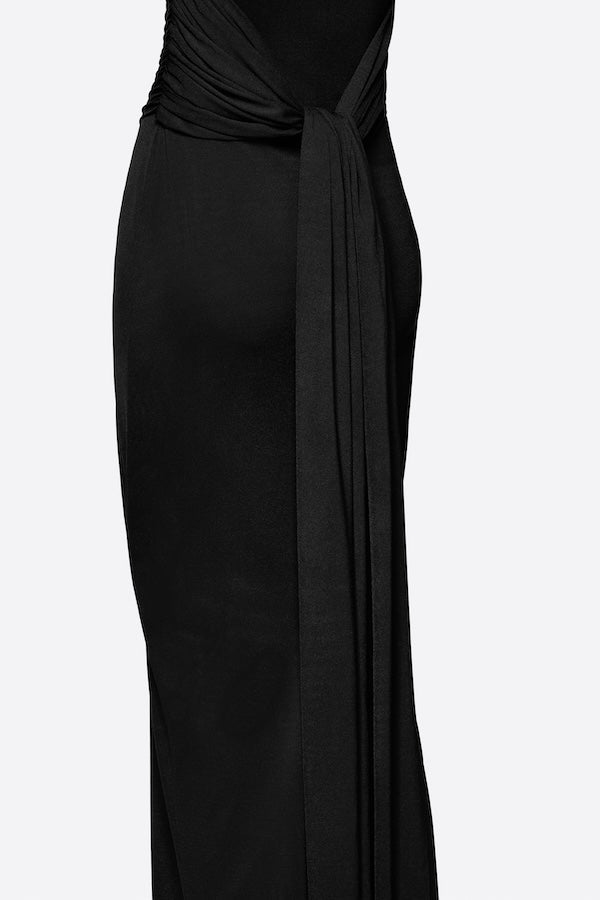 Diagonal Draped Ruched Bodice Sleeveless Floor Length Dress - MAYMOONLY