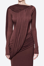 Diagonal Draped Ruched Waist Slim Fit Long Formal Dress - MAYMOONLY