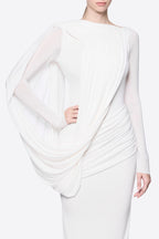 Diagonal Draped Ruched Waist Slim Fit Long Formal Dress - MAYMOONLY