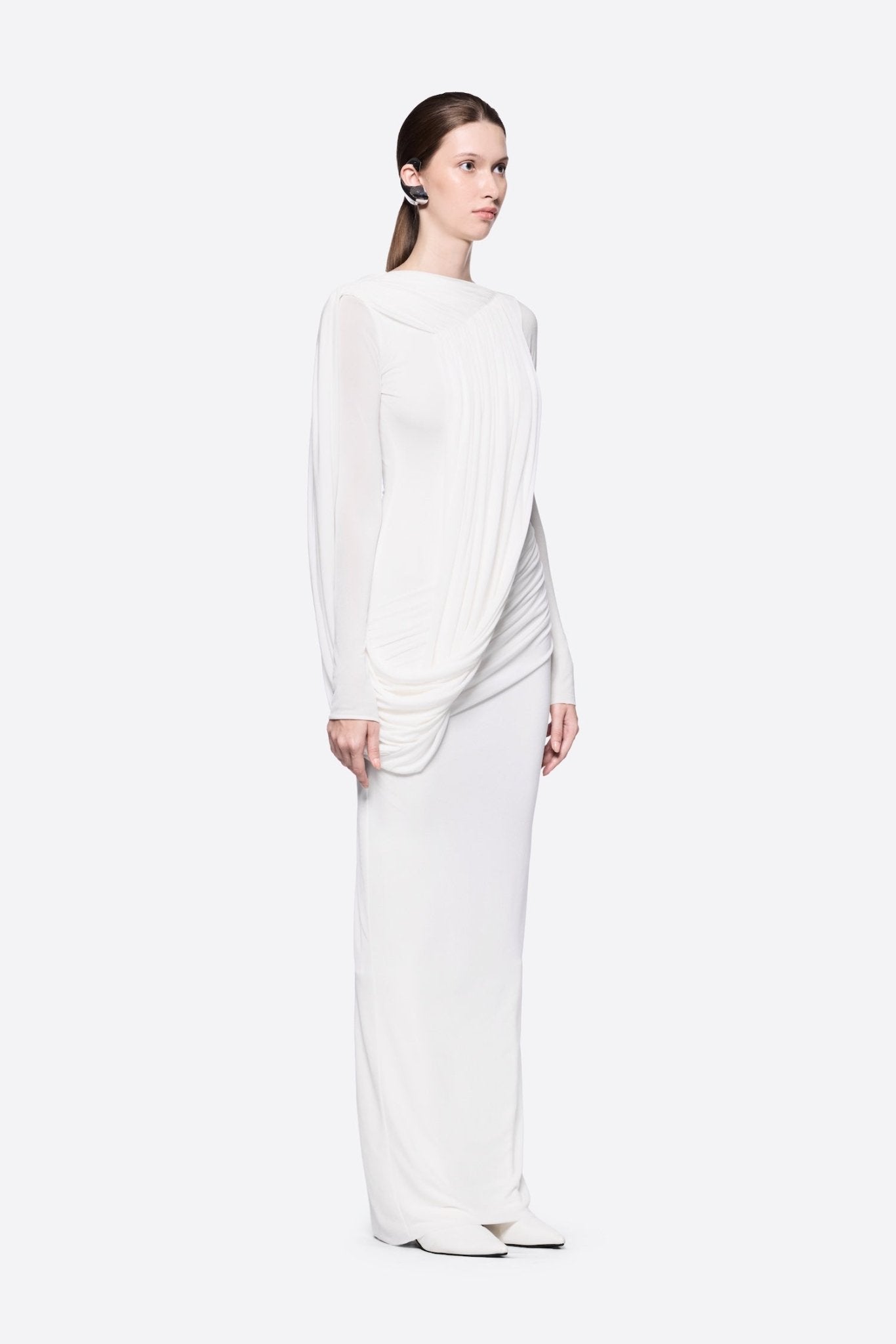 Diagonal Draped Ruched Waist Slim Fit Long Formal Dress - MAYMOONLY