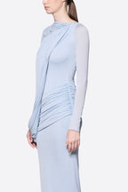 Diagonal Draped Ruched Waist Slim Fit Long Formal Dress - MAYMOONLY