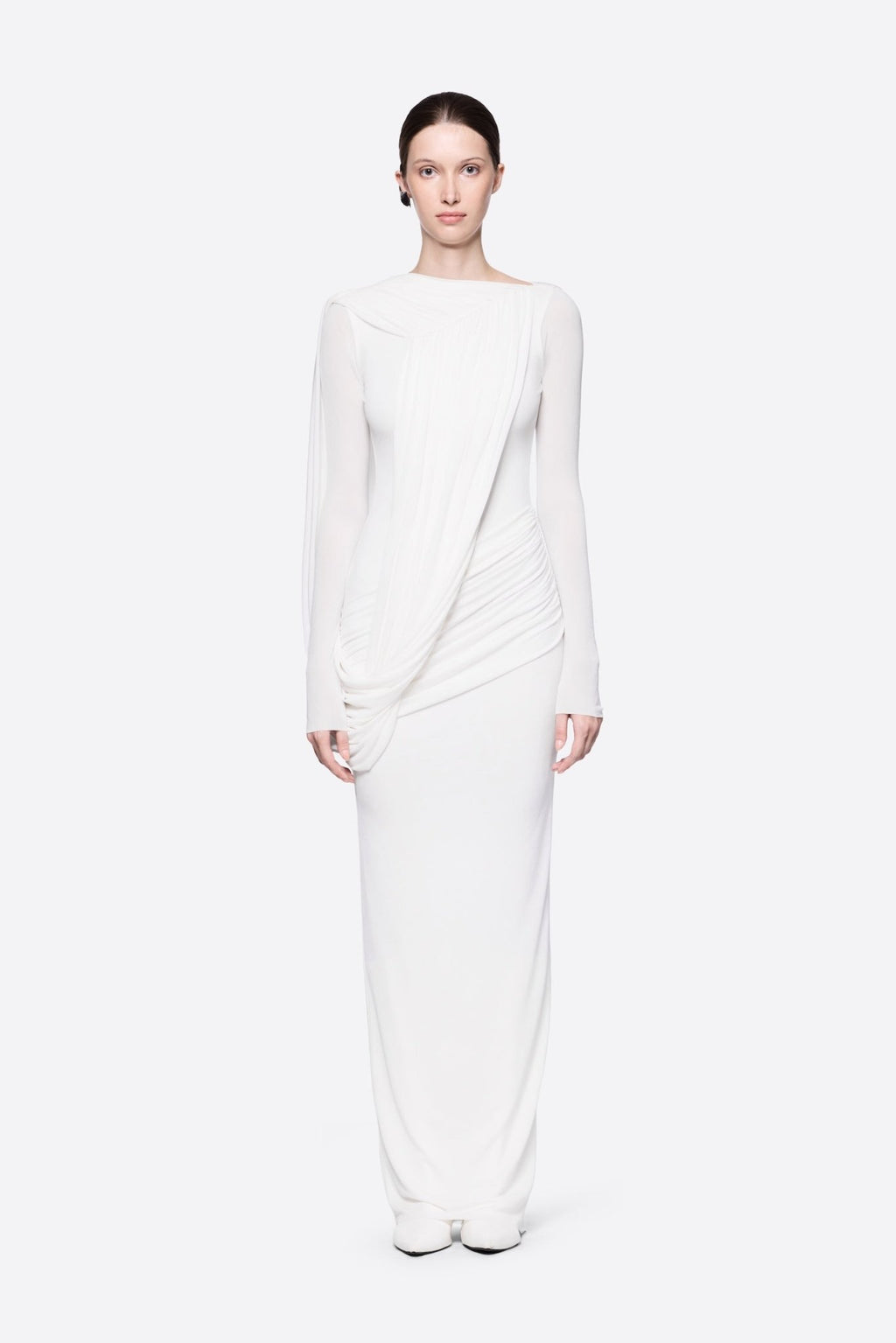 Diagonal Draped Ruched Waist Slim Fit Long Formal Dress - MAYMOONLY