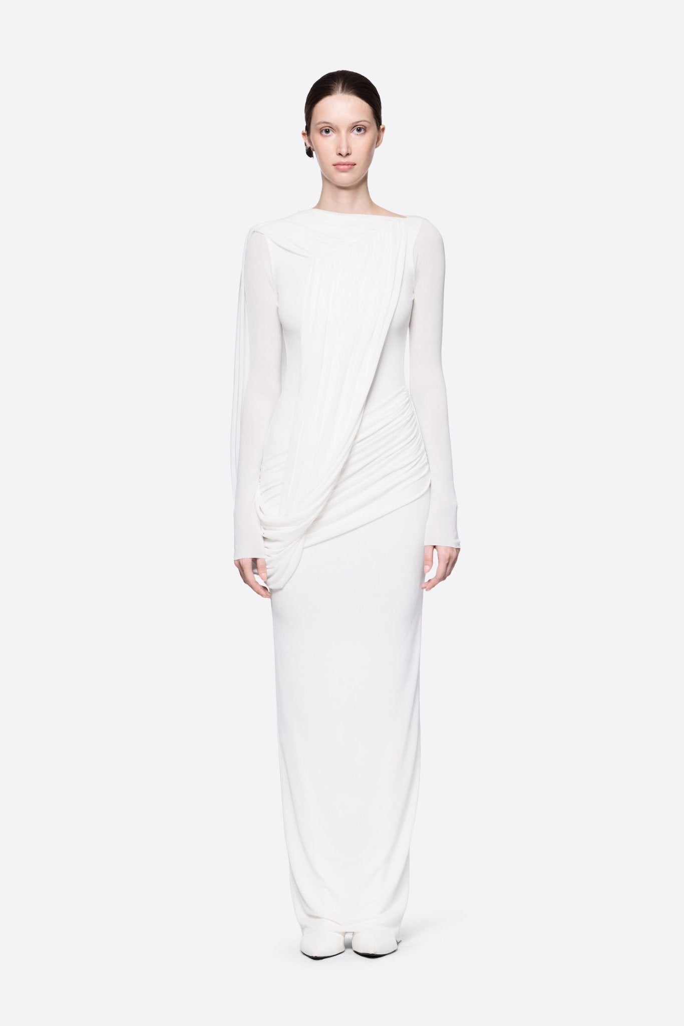 Diagonal Draped Ruched Waist Slim Fit Long Formal Dress - MAYMOONLY