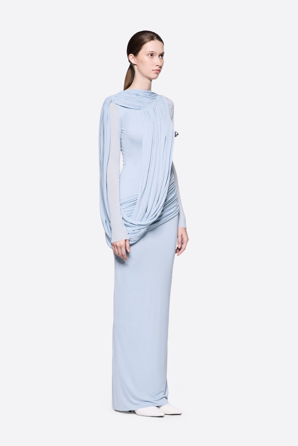 Diagonal Draped Ruched Waist Slim Fit Long Formal Dress - MAYMOONLY