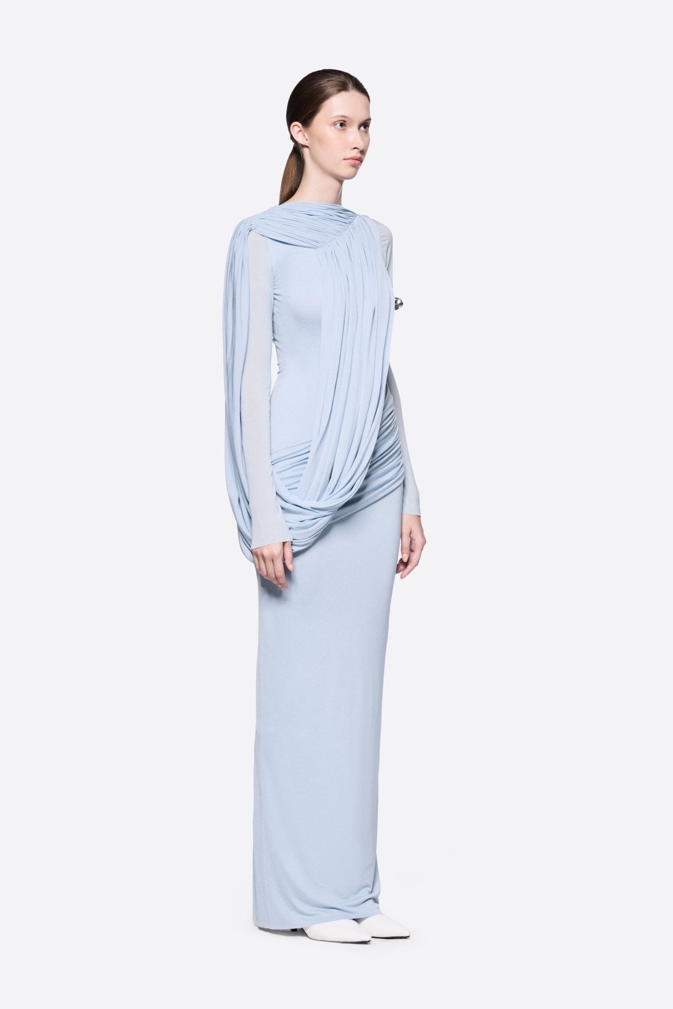 Diagonal Draped Ruched Waist Slim Fit Long Formal Dress - MAYMOONLY