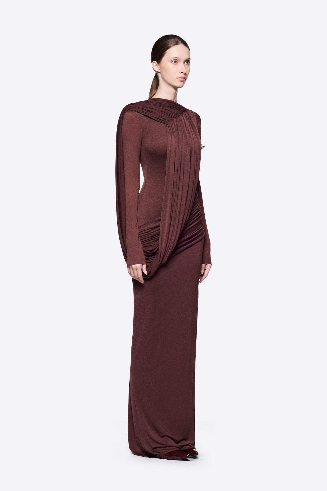 Diagonal Draped Ruched Waist Slim Fit Long Formal Dress - MAYMOONLY