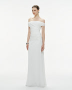 Diagonal Ruched Waist Off Shoulder Mermaid Evening Gown - MAYMOONLY