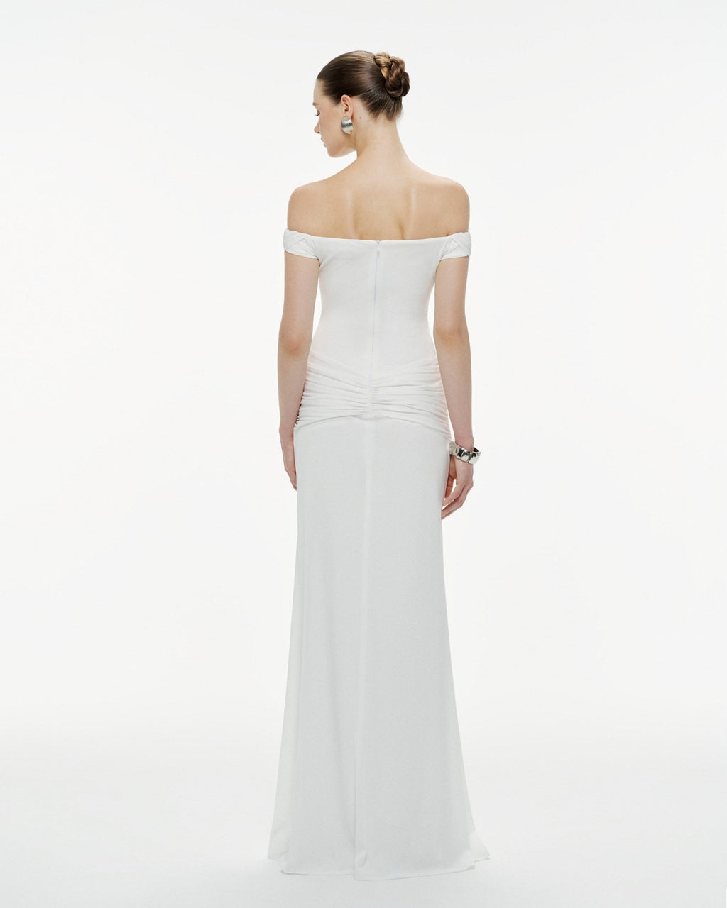 Diagonal Ruched Waist Off Shoulder Mermaid Evening Gown - MAYMOONLY