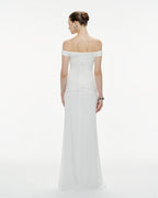Diagonal Ruched Waist Off Shoulder Mermaid Evening Gown - MAYMOONLY