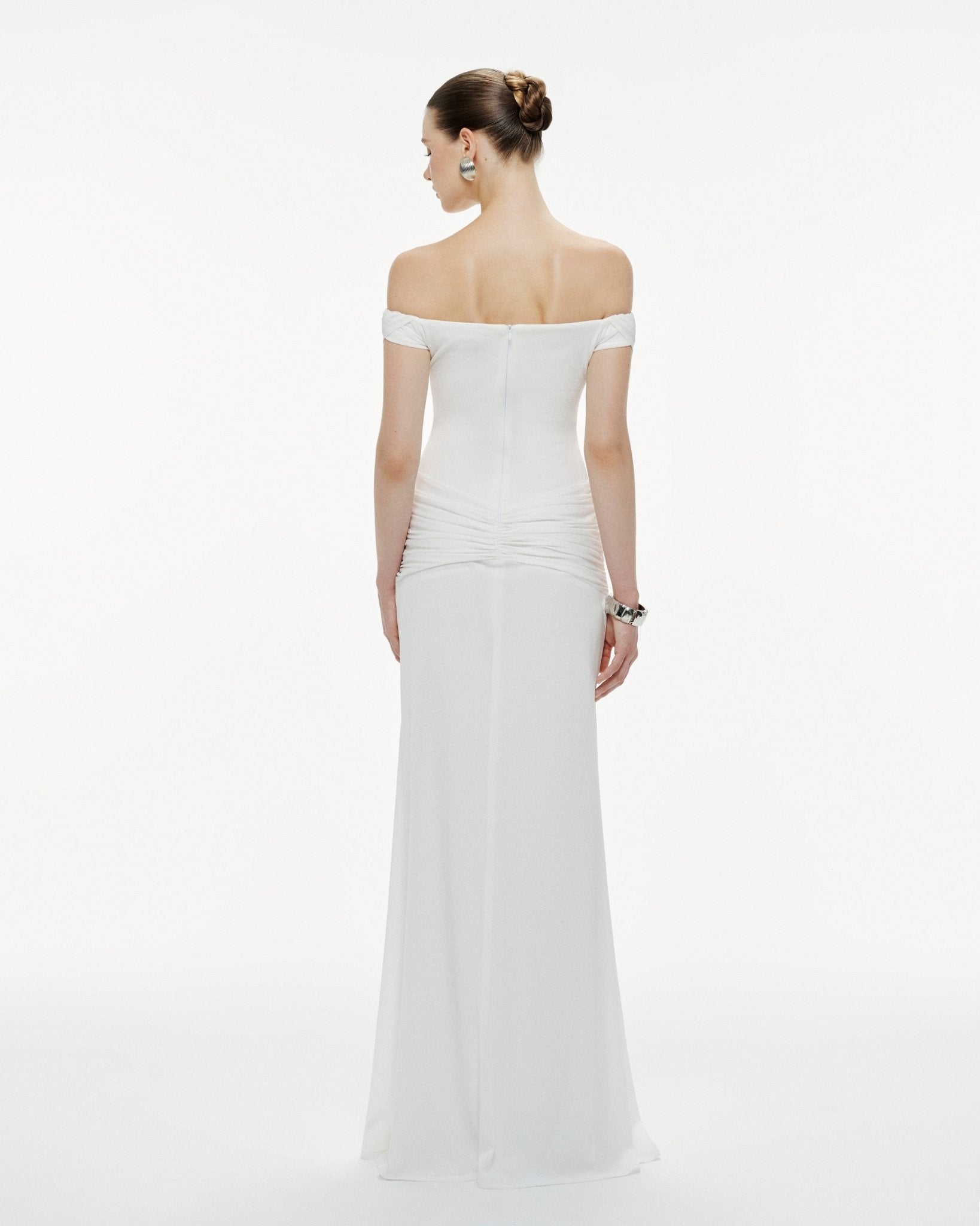 Diagonal Ruched Waist Off Shoulder Mermaid Evening Gown - MAYMOONLY