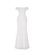 Diagonal Ruched Waist Off Shoulder Mermaid Evening Gown - MAYMOONLY