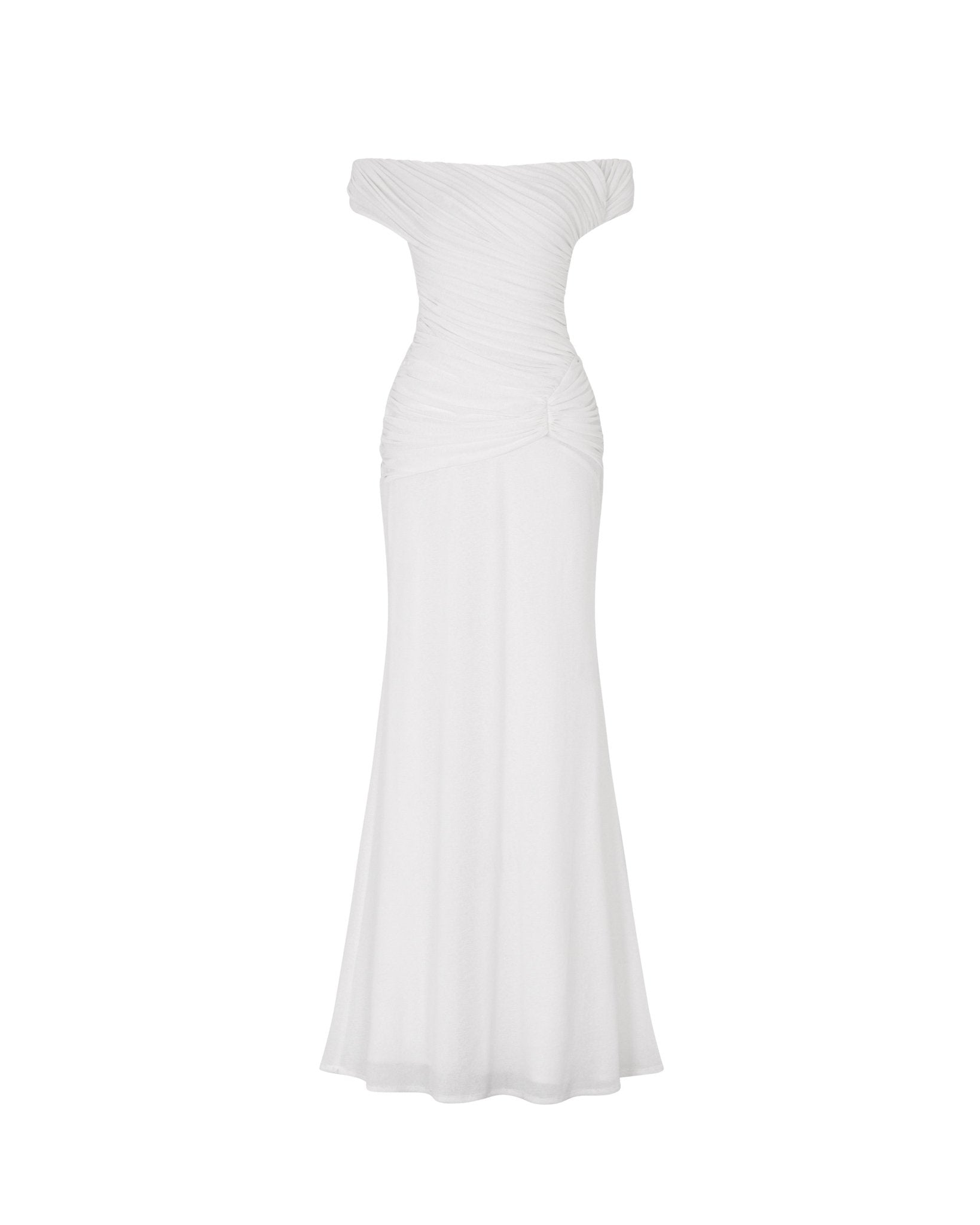 Diagonal Ruched Waist Off Shoulder Mermaid Evening Gown - MAYMOONLY