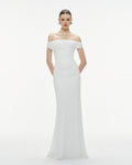 Diagonal Ruched Waist Off Shoulder Mermaid Evening Gown - MAYMOONLY