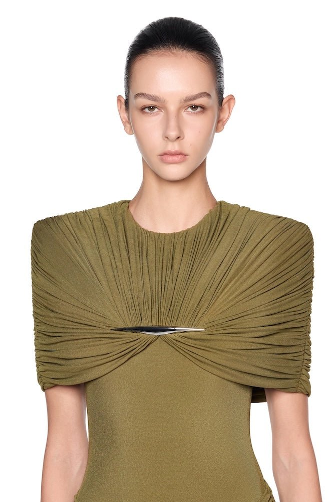 Draped Pleat Red Carpet Mermaid Dress - MAYMOONLY
