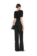 Draped Pleated Short Sleeve Bodysuit Wide Leg Pants Two Piece Set - MAYMOONLY