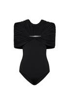 Draped Pleated Short Sleeve Bodysuit Wide Leg Pants Two Piece Set - MAYMOONLY