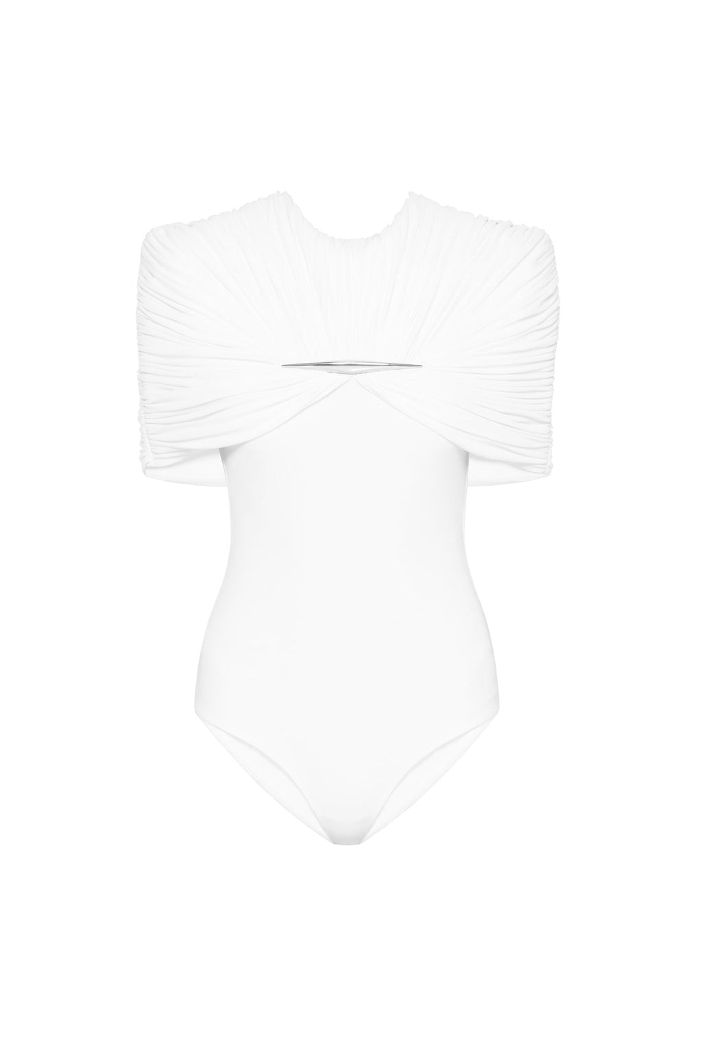 Draped Pleated Short Sleeve Bodysuit Wide Leg Pants Two Piece Set - MAYMOONLY