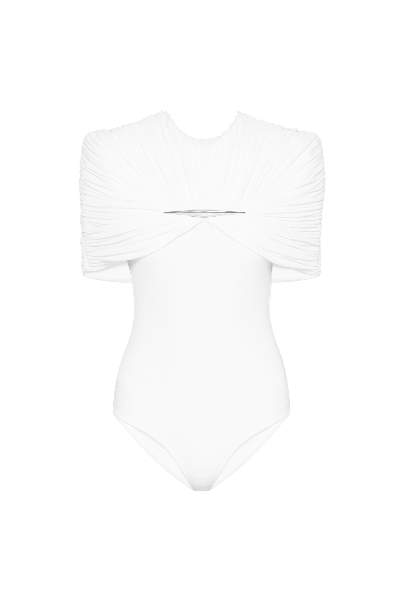 Draped Pleated Short Sleeve Bodysuit Wide Leg Pants Two Piece Set - MAYMOONLY