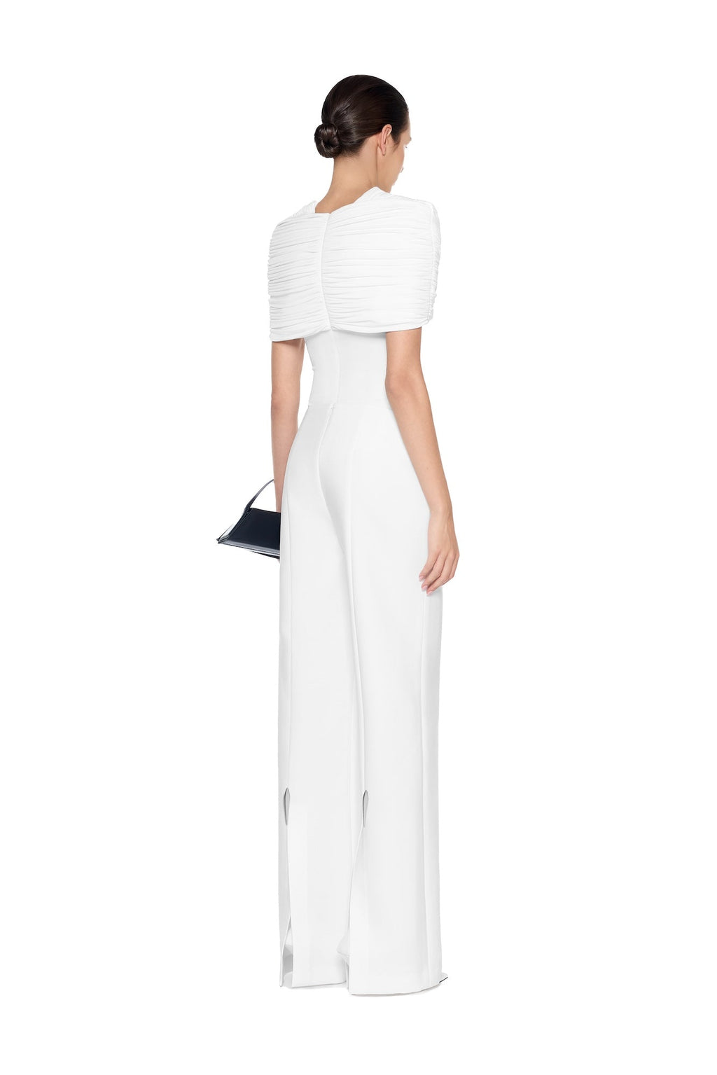Draped Pleated Short Sleeve Bodysuit Wide Leg Pants Two Piece Set - MAYMOONLY