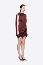 Draped Sleeveless Ruched Bodycon Mini Dress - MAYMOONLY