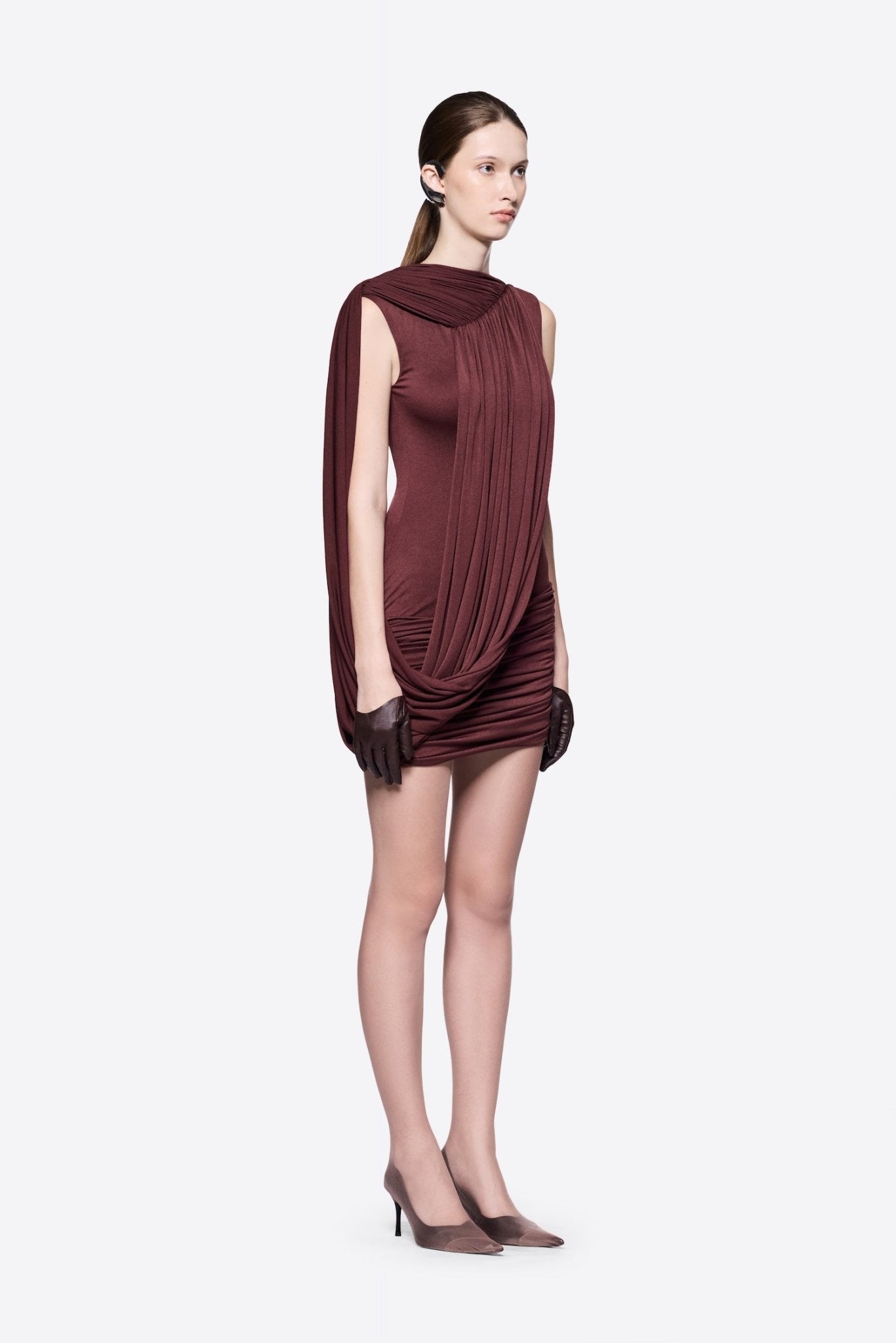 Draped Sleeveless Ruched Bodycon Mini Dress - MAYMOONLY