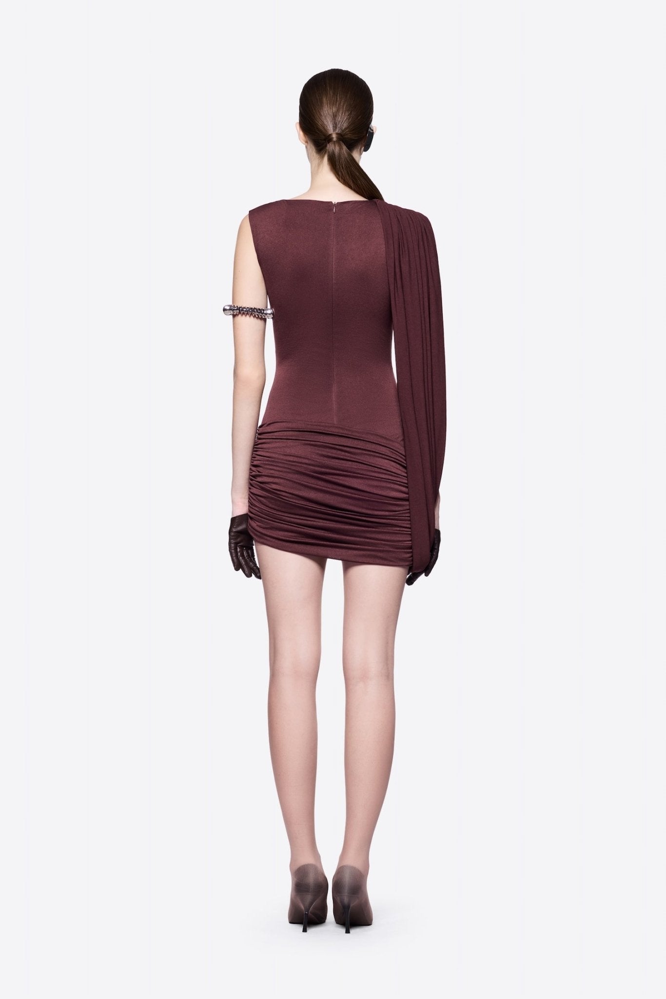 Draped Sleeveless Ruched Bodycon Mini Dress - MAYMOONLY