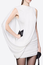 Draped Sleeveless Ruched Bodycon Mini Dress - MAYMOONLY