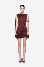 Draped Sleeveless Ruched Bodycon Mini Dress - MAYMOONLY