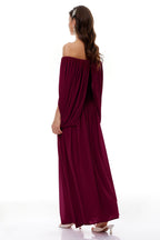 Draped Wrap Waist Floaty Cape Sleeve Flowy Skirt Formal Long Dress - MAYMOONLY